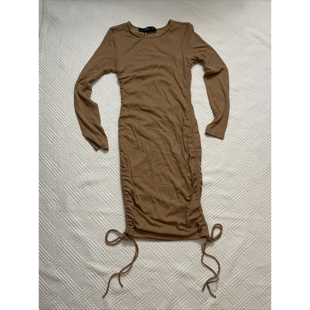 Lioness By Urban Outfitters Dress M Long Sleeve Bodycon Stretch Fitted Brown NWT